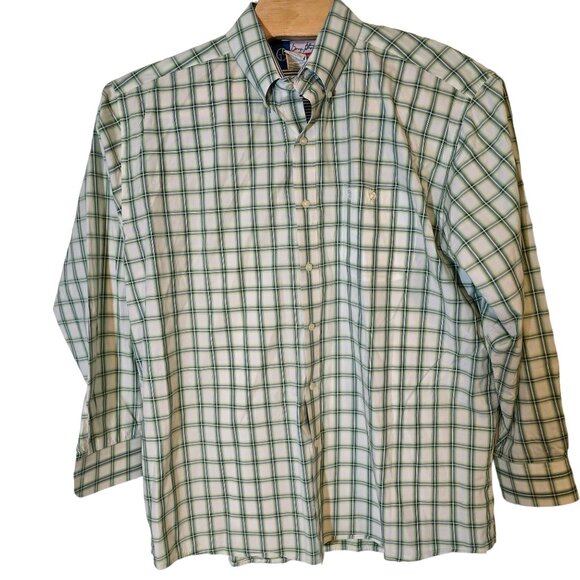 Wrangler George Strait Button Down Shirt XXL Men's White Green Plaid Long Sleeve - Picture 2 of 5